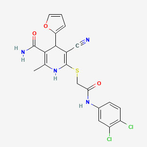 molecular formula C20H16Cl2N4O3S B11629064 5-Cyano-6-({2-[(3,4-dichlorophenyl)amino]-2-oxoethyl}sulfanyl)-4-(furan-2-yl)-2-methyl-1,4-dihydropyridine-3-carboxamide 