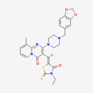 2-[4-(1,3-benzodioxol-5-ylmethyl)piperazin-1-yl]-3-[(Z)-(3-ethyl-4-oxo-2-thioxo-1,3-thiazolidin-5-ylidene)methyl]-9-methyl-4H-pyrido[1,2-a]pyrimidin-4-one