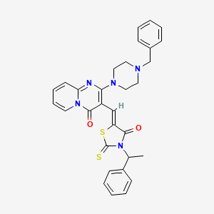 molecular formula C31H29N5O2S2 B11629100 (5Z)-5-[[2-(4-benzylpiperazin-1-yl)-4-oxopyrido[1,2-a]pyrimidin-3-yl]methylidene]-3-(1-phenylethyl)-2-sulfanylidene-1,3-thiazolidin-4-one 