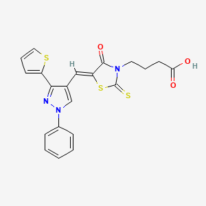 molecular formula C21H17N3O3S3 B11629153 4-[(5Z)-4-oxo-5-[(1-phenyl-3-thiophen-2-ylpyrazol-4-yl)methylidene]-2-sulfanylidene-1,3-thiazolidin-3-yl]butanoic acid 