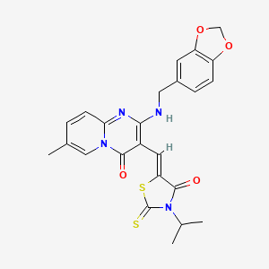 2-[(1,3-benzodioxol-5-ylmethyl)amino]-7-methyl-3-{(Z)-[4-oxo-3-(propan-2-yl)-2-thioxo-1,3-thiazolidin-5-ylidene]methyl}-4H-pyrido[1,2-a]pyrimidin-4-one