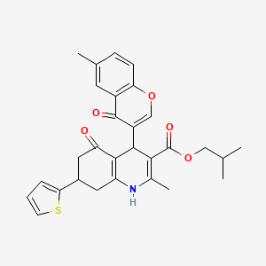 molecular formula C29H29NO5S B11629196 2-methylpropyl 2-methyl-4-(6-methyl-4-oxo-4H-chromen-3-yl)-5-oxo-7-(thiophen-2-yl)-1,4,5,6,7,8-hexahydroquinoline-3-carboxylate 