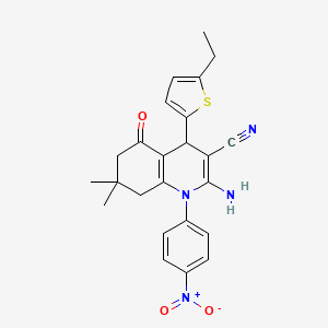 molecular formula C24H24N4O3S B11629241 2-Amino-4-(5-ethylthiophen-2-yl)-7,7-dimethyl-1-(4-nitrophenyl)-5-oxo-1,4,5,6,7,8-hexahydroquinoline-3-carbonitrile CAS No. 441783-65-9