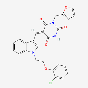 (5E)-5-({1-[2-(2-chlorophenoxy)ethyl]-1H-indol-3-yl}methylidene)-3-(furan-2-ylmethyl)-6-hydroxypyrimidine-2,4(3H,5H)-dione