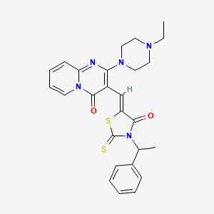 molecular formula C26H27N5O2S2 B11629275 2-(4-ethylpiperazin-1-yl)-3-{(Z)-[4-oxo-3-(1-phenylethyl)-2-thioxo-1,3-thiazolidin-5-ylidene]methyl}-4H-pyrido[1,2-a]pyrimidin-4-one 