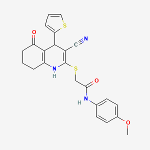 molecular formula C23H21N3O3S2 B11629280 2-{[3-cyano-5-oxo-4-(thiophen-2-yl)-1,4,5,6,7,8-hexahydroquinolin-2-yl]sulfanyl}-N-(4-methoxyphenyl)acetamide 