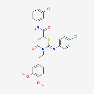 molecular formula C27H25Cl2N3O4S B11629345 (2Z)-N-(3-chlorophenyl)-2-[(4-chlorophenyl)imino]-3-[2-(3,4-dimethoxyphenyl)ethyl]-4-oxo-1,3-thiazinane-6-carboxamide 