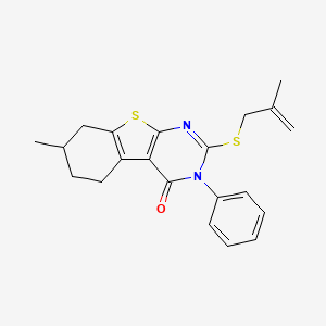 molecular formula C21H22N2OS2 B11629353 7-methyl-2-[(2-methylprop-2-en-1-yl)sulfanyl]-3-phenyl-5,6,7,8-tetrahydro[1]benzothieno[2,3-d]pyrimidin-4(3H)-one 