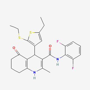 molecular formula C25H26F2N2O2S2 B11629413 N-(2,6-Difluorophenyl)-4-(5-ethyl-2-(ethylthio)thiophen-3-yl)-2-methyl-5-oxo-1,4,5,6,7,8-hexahydroquinoline-3-carboxamide CAS No. 441783-81-9