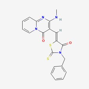 molecular formula C20H16N4O2S2 B11629420 3-[(Z)-(3-benzyl-4-oxo-2-thioxo-1,3-thiazolidin-5-ylidene)methyl]-2-(methylamino)-4H-pyrido[1,2-a]pyrimidin-4-one 