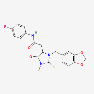 2-[3-(1,3-benzodioxol-5-ylmethyl)-1-methyl-5-oxo-2-thioxoimidazolidin-4-yl]-N-(4-fluorophenyl)acetamide