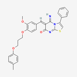 (6Z)-5-imino-6-{3-methoxy-4-[3-(4-methylphenoxy)propoxy]benzylidene}-3-phenyl-5,6-dihydro-7H-[1,3]thiazolo[3,2-a]pyrimidin-7-one