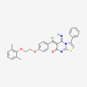 molecular formula C29H25N3O3S B11629469 (6Z)-6-{4-[2-(2,6-dimethylphenoxy)ethoxy]benzylidene}-5-imino-3-phenyl-5,6-dihydro-7H-[1,3]thiazolo[3,2-a]pyrimidin-7-one 