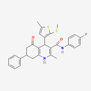 N-(4-Fluorophenyl)-2-methyl-4-(5-methyl-2-(methylthio)thiophen-3-yl)-5-oxo-7-phenyl-1,4,5,6,7,8-hexahydroquinoline-3-carboxamide