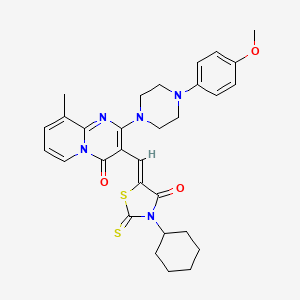 molecular formula C30H33N5O3S2 B11629556 3-[(Z)-(3-cyclohexyl-4-oxo-2-thioxo-1,3-thiazolidin-5-ylidene)methyl]-2-[4-(4-methoxyphenyl)piperazin-1-yl]-9-methyl-4H-pyrido[1,2-a]pyrimidin-4-one 