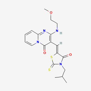 molecular formula C19H22N4O3S2 B11629559 2-[(2-methoxyethyl)amino]-3-{(Z)-[3-(2-methylpropyl)-4-oxo-2-thioxo-1,3-thiazolidin-5-ylidene]methyl}-4H-pyrido[1,2-a]pyrimidin-4-one 