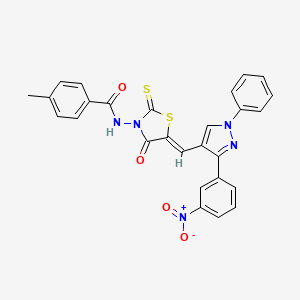 molecular formula C27H19N5O4S2 B11629580 4-methyl-N-((5Z)-5-{[3-(3-nitrophenyl)-1-phenyl-1H-pyrazol-4-yl]methylene}-4-oxo-2-thioxo-1,3-thiazolidin-3-yl)benzamide 