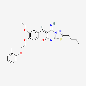 molecular formula C27H30N4O4S B11629605 (6Z)-2-butyl-6-{3-ethoxy-4-[2-(2-methylphenoxy)ethoxy]benzylidene}-5-imino-5,6-dihydro-7H-[1,3,4]thiadiazolo[3,2-a]pyrimidin-7-one 