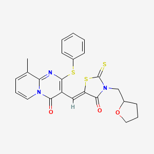 molecular formula C24H21N3O3S3 B11629693 9-Methyl-3-{(Z)-[4-oxo-3-(tetrahydro-2-furanylmethyl)-2-thioxo-1,3-thiazolidin-5-ylidene]methyl}-2-(phenylsulfanyl)-4H-pyrido[1,2-A]pyrimidin-4-one 