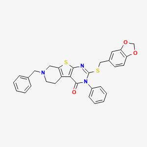 5-(1,3-benzodioxol-5-ylmethylsulfanyl)-11-benzyl-4-phenyl-8-thia-4,6,11-triazatricyclo[7.4.0.02,7]trideca-1(9),2(7),5-trien-3-one