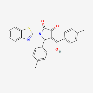 molecular formula C26H20N2O3S B11629835 (E)-[1-(1,3-benzothiazol-3-ium-2-yl)-2-(4-methylphenyl)-4,5-dioxopyrrolidin-3-ylidene](4-methylphenyl)methanolate 