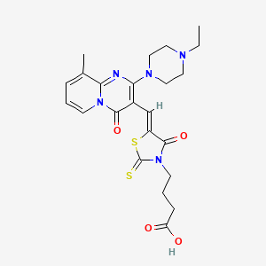 molecular formula C23H27N5O4S2 B11629847 4-(5-((2-(4-Ethylpiperazin-1-yl)-9-methyl-4-oxo-4H-pyrido[1,2-a]pyrimidin-3-yl)methylene)-4-oxo-2-thioxothiazolidin-3-yl)butanoic acid 