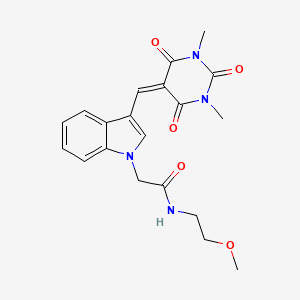 molecular formula C20H22N4O5 B11629881 2-{3-[(1,3-dimethyl-2,4,6-trioxotetrahydropyrimidin-5(2H)-ylidene)methyl]-1H-indol-1-yl}-N-(2-methoxyethyl)acetamide 