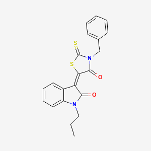 molecular formula C21H18N2O2S2 B11629891 3-Benzyl-5-(2-oxo-1-propylindolin-3-ylidene)-2-thioxothiazolidin-4-one CAS No. 331852-12-1