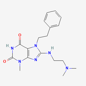 molecular formula C18H24N6O2 B11629898 8-{[2-(dimethylamino)ethyl]amino}-3-methyl-7-(2-phenylethyl)-3,7-dihydro-1H-purine-2,6-dione 