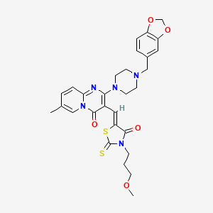 2-[4-(1,3-benzodioxol-5-ylmethyl)piperazin-1-yl]-3-{(Z)-[3-(3-methoxypropyl)-4-oxo-2-thioxo-1,3-thiazolidin-5-ylidene]methyl}-7-methyl-4H-pyrido[1,2-a]pyrimidin-4-one