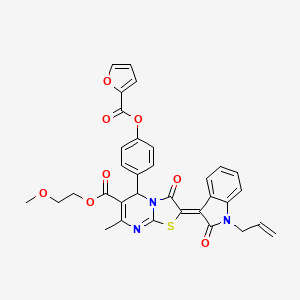 2-methoxyethyl (2Z)-5-{4-[(furan-2-ylcarbonyl)oxy]phenyl}-7-methyl-3-oxo-2-[2-oxo-1-(prop-2-en-1-yl)-1,2-dihydro-3H-indol-3-ylidene]-2,3-dihydro-5H-[1,3]thiazolo[3,2-a]pyrimidine-6-carboxylate