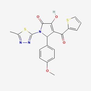 molecular formula C19H15N3O4S2 B11629912 (4E)-4-[hydroxy(thiophen-2-yl)methylidene]-5-(4-methoxyphenyl)-1-(5-methyl-1,3,4-thiadiazol-2-yl)pyrrolidine-2,3-dione 