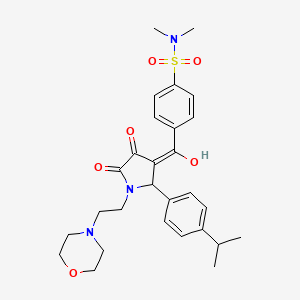 molecular formula C28H35N3O6S B11629983 4-({4-hydroxy-1-[2-(morpholin-4-yl)ethyl]-5-oxo-2-[4-(propan-2-yl)phenyl]-2,5-dihydro-1H-pyrrol-3-yl}carbonyl)-N,N-dimethylbenzenesulfonamide 