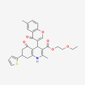 molecular formula C29H29NO6S B11629987 2-ethoxyethyl 2-methyl-4-(6-methyl-4-oxo-4H-chromen-3-yl)-5-oxo-7-(thiophen-2-yl)-1,4,5,6,7,8-hexahydroquinoline-3-carboxylate 