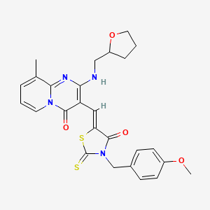 molecular formula C26H26N4O4S2 B11630031 3-{(Z)-[3-(4-methoxybenzyl)-4-oxo-2-thioxo-1,3-thiazolidin-5-ylidene]methyl}-9-methyl-2-[(tetrahydrofuran-2-ylmethyl)amino]-4H-pyrido[1,2-a]pyrimidin-4-one 