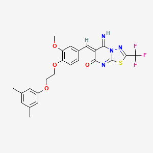 molecular formula C24H21F3N4O4S B11630034 (6Z)-6-{4-[2-(3,5-dimethylphenoxy)ethoxy]-3-methoxybenzylidene}-5-imino-2-(trifluoromethyl)-5,6-dihydro-7H-[1,3,4]thiadiazolo[3,2-a]pyrimidin-7-one 