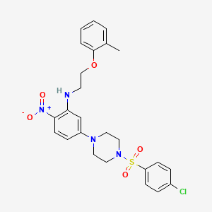 molecular formula C25H27ClN4O5S B11630054 5-{4-[(4-chlorophenyl)sulfonyl]piperazin-1-yl}-N-[2-(2-methylphenoxy)ethyl]-2-nitroaniline 