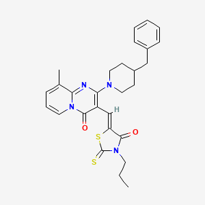 molecular formula C28H30N4O2S2 B11630061 2-(4-benzylpiperidin-1-yl)-9-methyl-3-[(Z)-(4-oxo-3-propyl-2-thioxo-1,3-thiazolidin-5-ylidene)methyl]-4H-pyrido[1,2-a]pyrimidin-4-one 