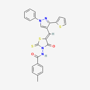 4-methyl-N-[(5Z)-4-oxo-5-{[1-phenyl-3-(thiophen-2-yl)-1H-pyrazol-4-yl]methylidene}-2-thioxo-1,3-thiazolidin-3-yl]benzamide