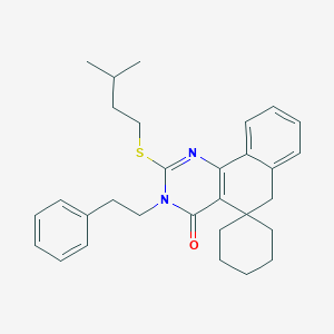 molecular formula C30H36N2OS B11630120 2-[(3-methylbutyl)sulfanyl]-3-(2-phenylethyl)-3H-spiro[benzo[h]quinazoline-5,1'-cyclohexan]-4(6H)-one 