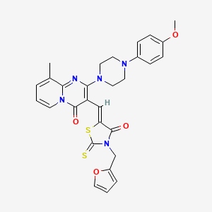 molecular formula C29H27N5O4S2 B11630241 3-{(Z)-[3-(furan-2-ylmethyl)-4-oxo-2-thioxo-1,3-thiazolidin-5-ylidene]methyl}-2-[4-(4-methoxyphenyl)piperazin-1-yl]-9-methyl-4H-pyrido[1,2-a]pyrimidin-4-one 