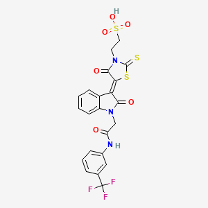 molecular formula C22H16F3N3O6S3 B11630252 2-[(5Z)-4-oxo-5-(2-oxo-1-{2-oxo-2-[3-(trifluoromethyl)anilino]ethyl}-1,2-dihydro-3H-indol-3-ylidene)-2-thioxo-1,3-thiazolidin-3-yl]ethanesulfonic acid 