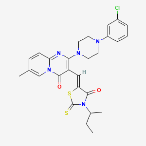 molecular formula C27H28ClN5O2S2 B11630261 3-{(Z)-[3-(butan-2-yl)-4-oxo-2-thioxo-1,3-thiazolidin-5-ylidene]methyl}-2-[4-(3-chlorophenyl)piperazin-1-yl]-7-methyl-4H-pyrido[1,2-a]pyrimidin-4-one 