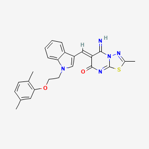 molecular formula C25H23N5O2S B11630312 (6Z)-6-({1-[2-(2,5-dimethylphenoxy)ethyl]-1H-indol-3-yl}methylidene)-5-imino-2-methyl-5,6-dihydro-7H-[1,3,4]thiadiazolo[3,2-a]pyrimidin-7-one 