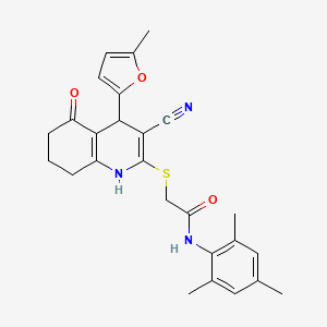 2-{[3-cyano-4-(5-methylfuran-2-yl)-5-oxo-1,4,5,6,7,8-hexahydroquinolin-2-yl]sulfanyl}-N-(2,4,6-trimethylphenyl)acetamide