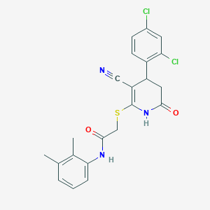 molecular formula C22H19Cl2N3O2S B11630371 2-{[3-cyano-4-(2,4-dichlorophenyl)-6-oxo-1,4,5,6-tetrahydropyridin-2-yl]sulfanyl}-N-(2,3-dimethylphenyl)acetamide 