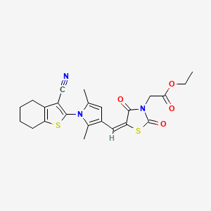 molecular formula C23H23N3O4S2 B11630410 ethyl [(5E)-5-{[1-(3-cyano-4,5,6,7-tetrahydro-1-benzothiophen-2-yl)-2,5-dimethyl-1H-pyrrol-3-yl]methylidene}-2,4-dioxo-1,3-thiazolidin-3-yl]acetate 