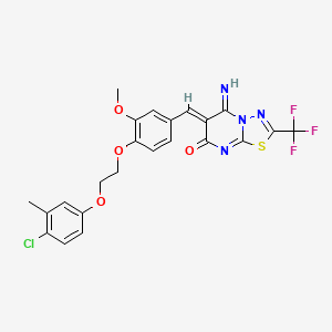 molecular formula C23H18ClF3N4O4S B11630448 (6Z)-6-{4-[2-(4-chloro-3-methylphenoxy)ethoxy]-3-methoxybenzylidene}-5-imino-2-(trifluoromethyl)-5,6-dihydro-7H-[1,3,4]thiadiazolo[3,2-a]pyrimidin-7-one 