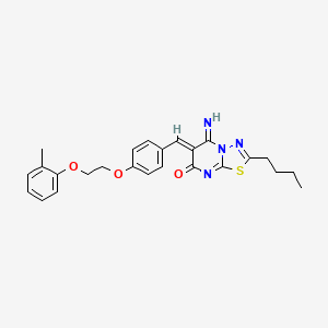 molecular formula C25H26N4O3S B11630455 (6Z)-2-butyl-5-imino-6-{4-[2-(2-methylphenoxy)ethoxy]benzylidene}-5,6-dihydro-7H-[1,3,4]thiadiazolo[3,2-a]pyrimidin-7-one 