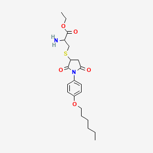 molecular formula C21H30N2O5S B11630466 ethyl S-{1-[4-(hexyloxy)phenyl]-2,5-dioxopyrrolidin-3-yl}cysteinate 